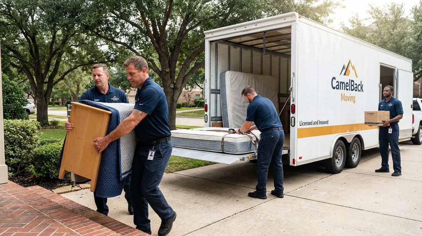 Crew loading residential truck for cross-state move from Cordele, GA