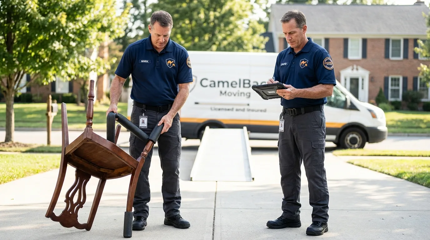 Movers inspecting furniture for damage prevention before loading in Cordele, GA