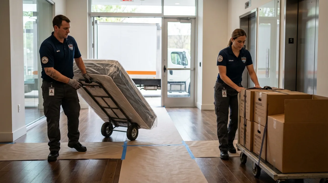 Professional apartment movers loading elevator in Cordele, GA